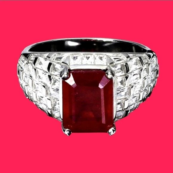 925 Sterling Silver Ring SZ 6.5 with Octagon Natural Ruby 9x7mm Gemstone - Picture 2 of 13
